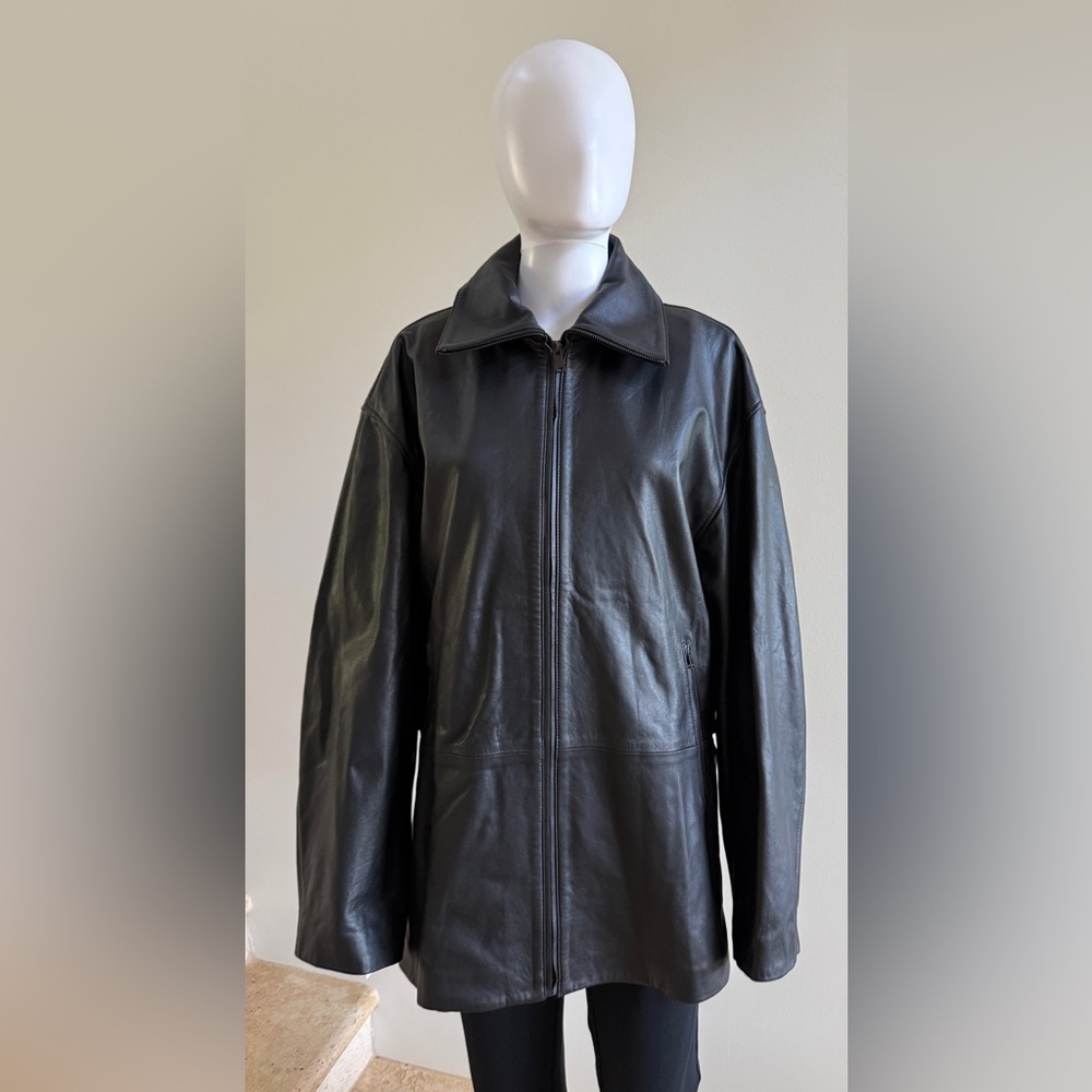 COS Women's Waisted Leather Trucker Jacket, Size Medium, Black